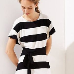 Loft Petite Striped Tie Waist Flounce Dress